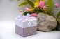 Preview: Explosionsbox Hochzeit ca. 7x7x7cm personalisierbar | Geldgeschenk | Zierschachtel | Motiv: floral | lavendel lila weiß | Art. Nr. 03020406